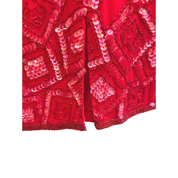Joan Leslie Evenings Red Sequin Silk Cocktail Party Holidays Dress Size 6 - Picture 7 of 11